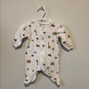George White Baby Footed One-Piece with Safari Animal Print